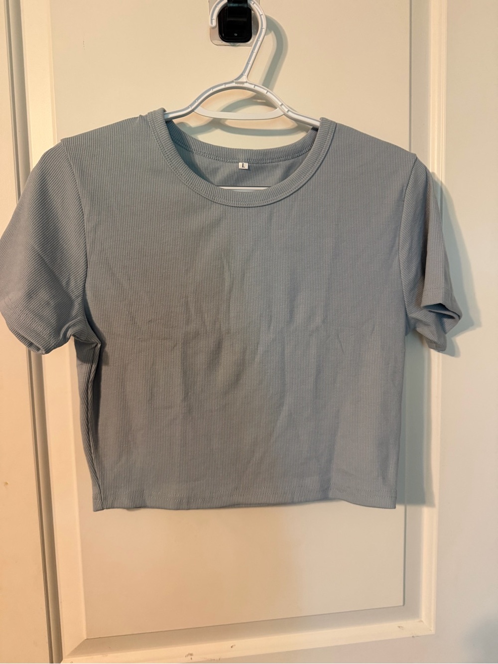 Cropped Ribbed Crewneck Top - Light Blue